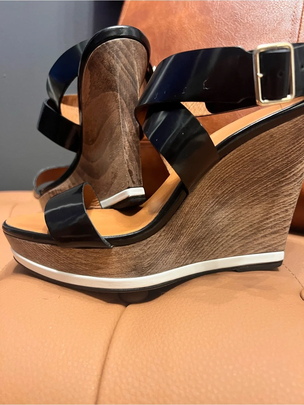 Givenchy Black Leather Ankle-Strap Platform Wedges